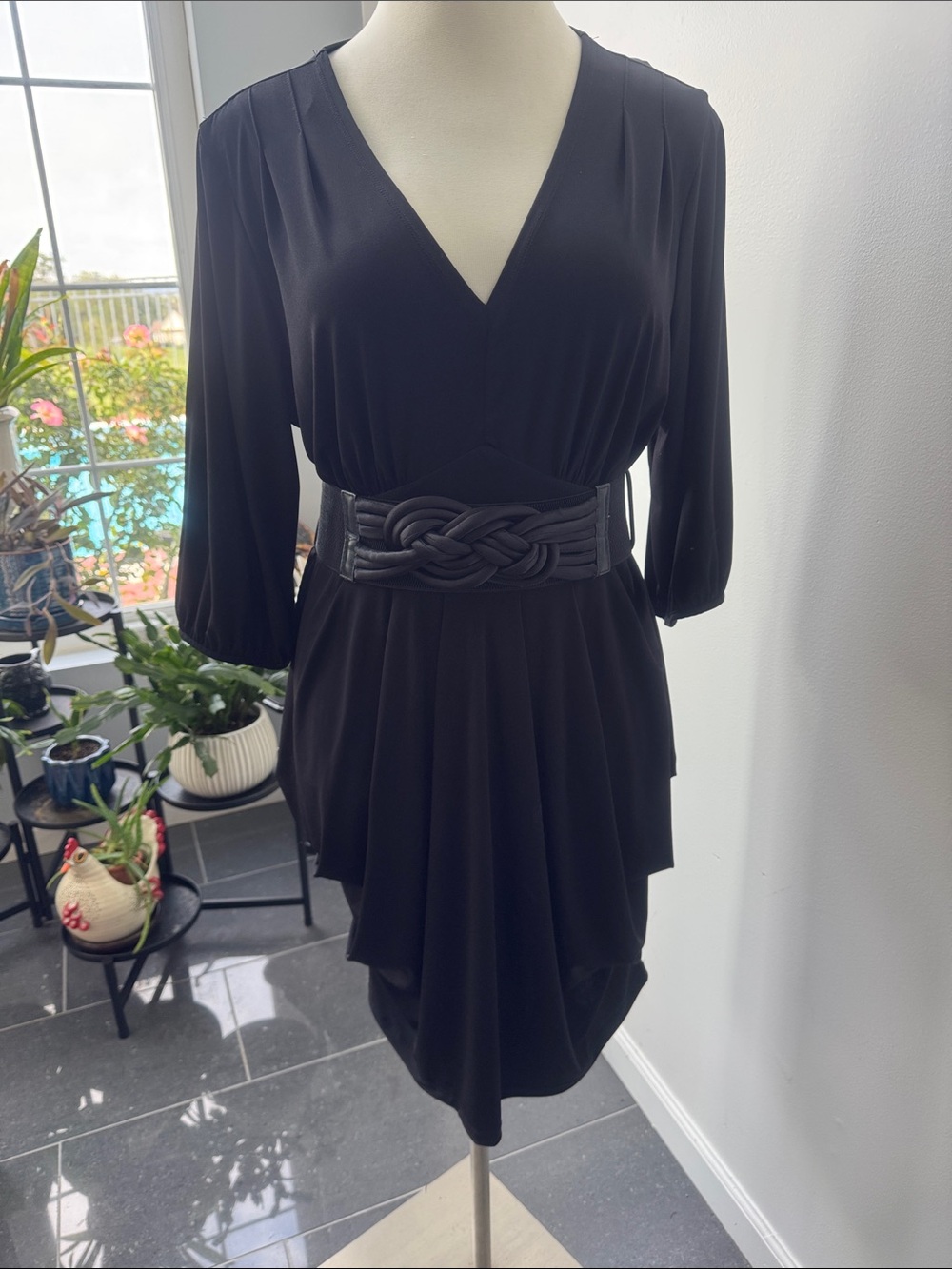 torrid Black V-Neck Draped Waist Dress with Braided Belt